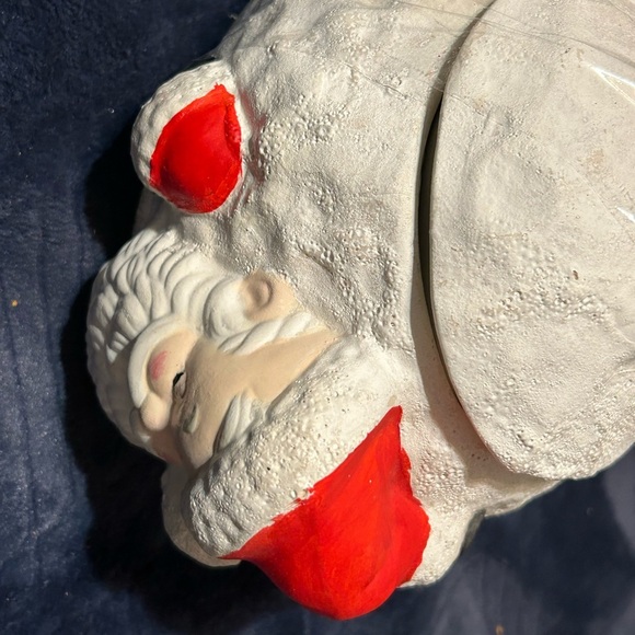 Vintage Ceramic Santa Cookie Bowl Head Sticking Out Christmas And Candy Cane - Picture 2 of 11